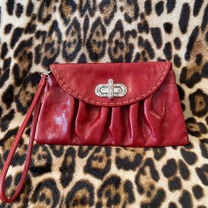 Brighton Burgundy Red Pebbled Leather Clutch